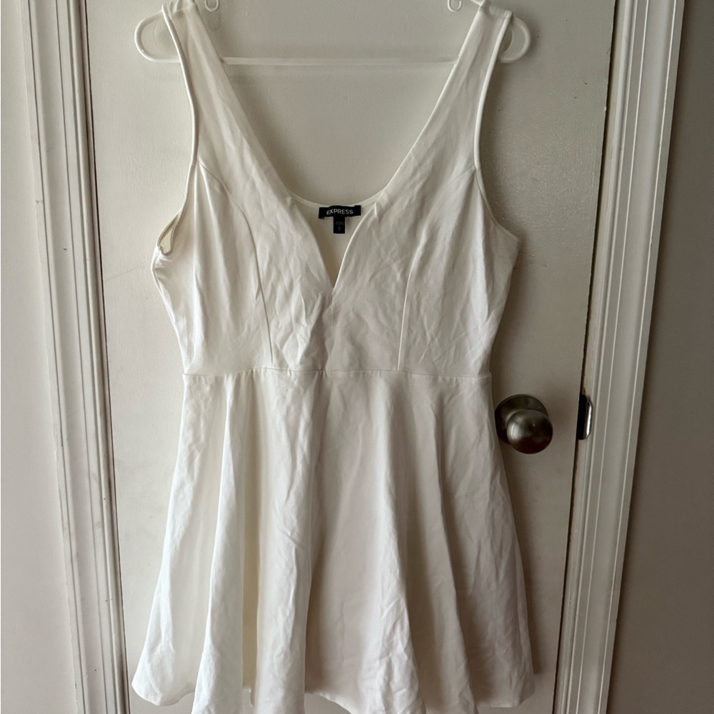 Express White Deep V Skort Dress